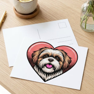 Schattige Retro Shih Tzu Hond Hart Briefkaart