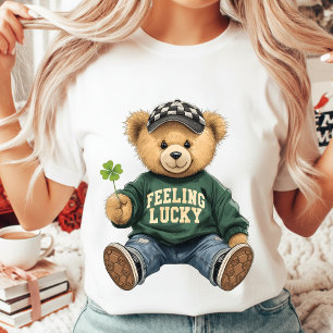 Schattige Retro Teddybeer Voelt Zich Gelukkig St. T-shirt
