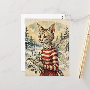 Schattige Retro Vampier Kat Fee Met Melk Briefkaart