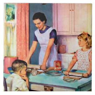 Schattige retro vintage bakkerij dame tegeltje