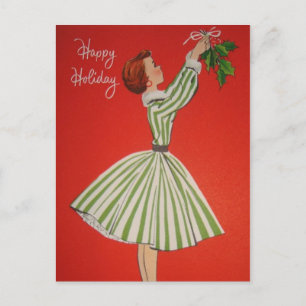 Schattige retro vintage Kerstmis dame Vakantie Feestdagenkaart
