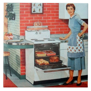 schattige retro vintage kook keuken dame tegeltje