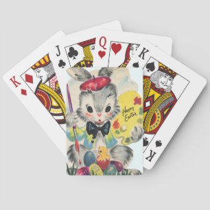 Schattige retro vintage paashaas pokerkaarten
