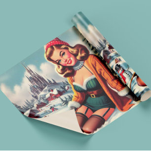 Schattige Retro Winter Pin-up Cadeaupapier