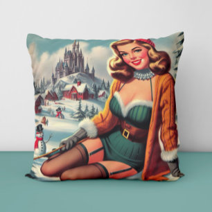 Schattige Retro Winter Pin-up Kussen
