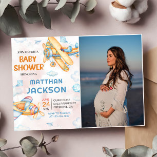 Schattige  Retro Yellow Vliegtuig Baby shower Kaart