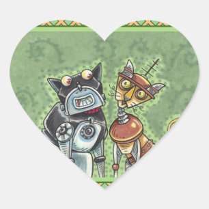 SCHATTIGE ROBOT BULLDOG EN FELINE FRIEND Funny Hart Sticker