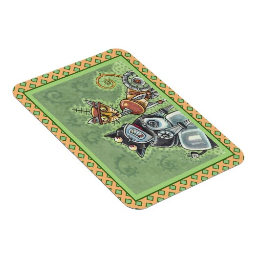 SCHATTIGE ROBOT BULLDOG EN FELINE FRIEND Funny Magneet (Rechterzijde)