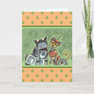 SCHATTIGE ROBOT BULLDOG & FELINE FRIEND Funny Blan Kaart