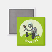 Schattige Robot & Butterfly Blijf nieuwsgierig! Ca Magneet (Voorkant / Achterkant)