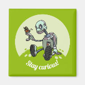 Schattige Robot & Butterfly Blijf nieuwsgierig! Ca Magneet (Voorkant)