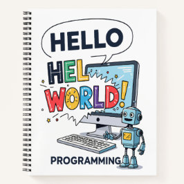 Schattige Robot Hello World Programmeur Notitieboe Notitieboek