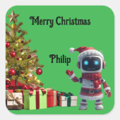 schattige robot kerstfeest Sticker (Voorkant)