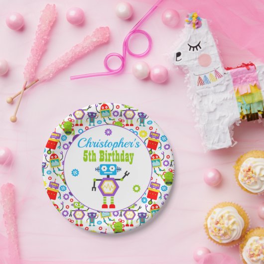Schattige Robot Thema Verjaardagsfeest Papieren Bordje (Feest)