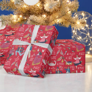 Schattige Rode 12 Dagen van Kerstmis Traditionele Cadeaupapier