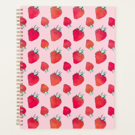 Schattige Rode Aardbeien Girly Roze Patroon Planner (Voorkant)