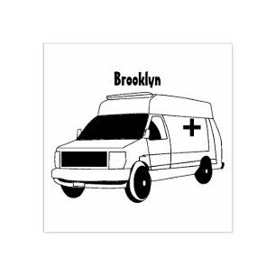 Schattige rode ambulance bestelwagen cartoon rubberstempel