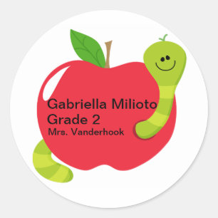 Schattige rode appel met onderwerplabel op de were ronde sticker