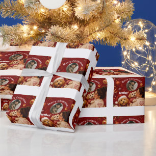 Schattige Rode Dieprode Kerstmis Hond Naam Foto Cadeaupapier