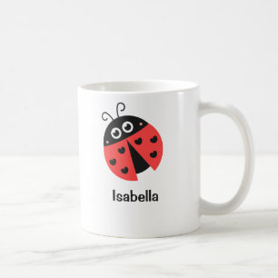 Schattige rode en zwarte lieveheersbeestje met har koffiemok