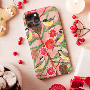 Schattige rode & gele Chickadee vogels Kerstboom H iPhone 13 Hoesje