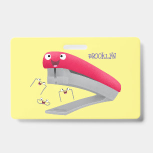 Schattige rode gelukkige nietmachine cartoonillust badge