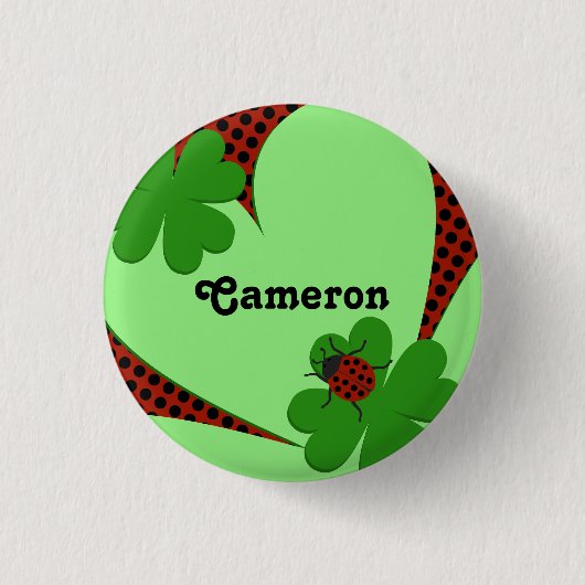 Schattige rode groene lieveheersbeestje klaverblad ronde button 3,2 cm (Voorkant)