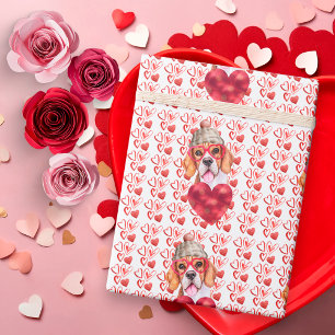 Schattige Rode Harten Beagle Hond Liefhebber Valen Cadeaupapier