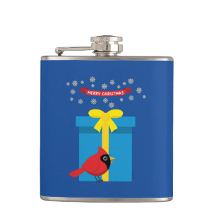 Schattige Rode Kardinaal Met Blauwe Cadeau Heupfles
