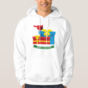 Schattige Rode Kardinaal Opent Een Blauwe Cadeau Hoodie