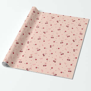 Schattige Rode Kersen Harten Strikken Zachte Oranj Cadeaupapier