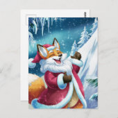 Schattige rode kerstvos zingt briefkaart (Voorkant / Achterkant)