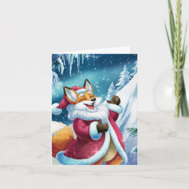 Schattige rode kerstvos zingt kaart