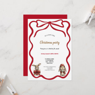 schattige rode konijnen kerstfeest uitnodiging