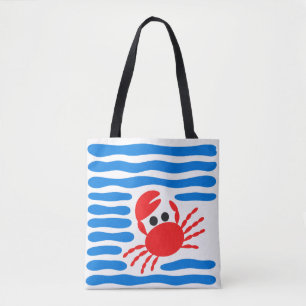 Schattige Rode Krab & Blauwe Golven Kust Draagtas