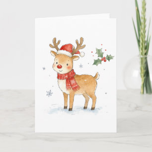 Schattige Rode Neus Rendier met Sjaal voor Kerstmi Kaart