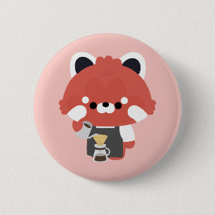 Schattige Rode Panda Barista Ronde Button 5,7 Cm
