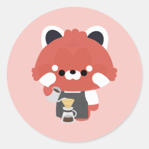 Schattige Rode Panda Barista Ronde Sticker