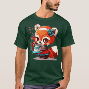 schattige rode panda chibi in een jurk