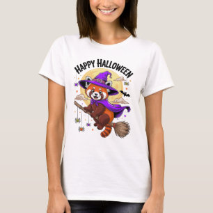 Schattige Rode Panda Gelukkig Halloween Heks Carto T-shirt