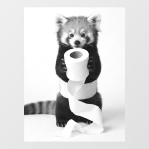 Schattige Rode Panda met Toiletpapier Minimalistis Raamsticker