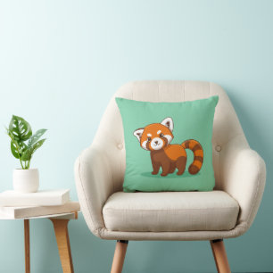 Schattige Rode Panda op Groen Kussen