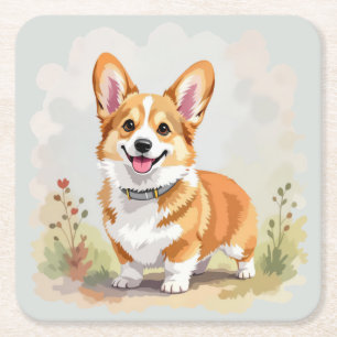 Schattige rode Pembroke Welsh Corgi hond Vierkante Kartonnen Onderzetter