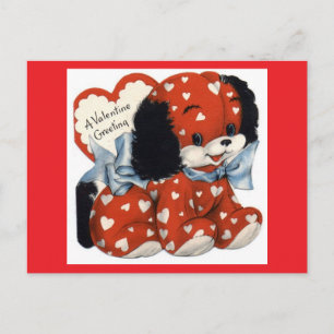 Schattige rode puppy vintage valentine ansichtkaar briefkaart