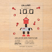Schattige Rode Robot Thema Kinder Robots Verjaarda Acryl Uitnodigingen (Voorkant)