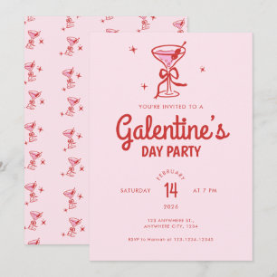 Schattige Rode Strik Cocktail Galentine's Day Fees Kaart