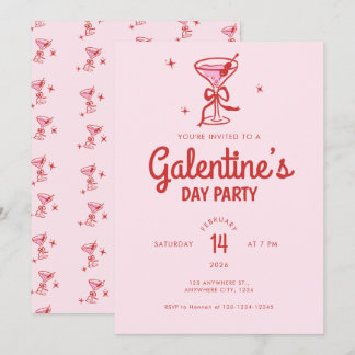 Schattige Rode Strik Cocktail Galentine's Day Fees Kaart