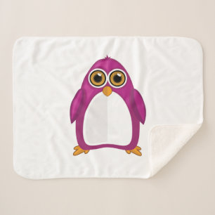 Schattige Rode Violet Pinguïn – Kawaii Cartoon Pin Sherpa Deken