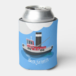 Schattige rode visserssleepboot cartoonillustratie blikjeskoeler