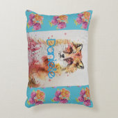 Schattige Rode Vos Dier Turquoise Roos Rozen Accent Kussen (Voorkant(Verticaal))